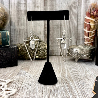 Raw Clear Quartz Fine Silver Crystal Dangle Earrings / Long Dangle Witchy Earrings