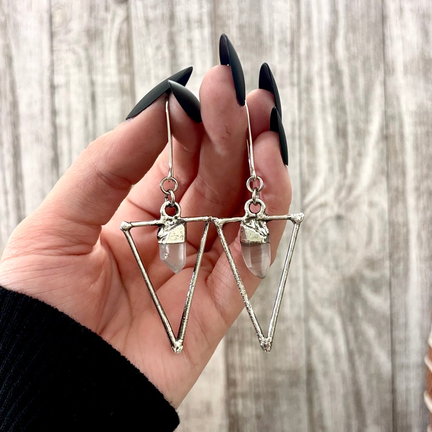 Raw Clear Quartz Fine Silver Crystal Dangle Earrings / Long Dangle Witchy Earrings