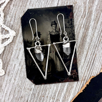 Raw Clear Quartz Fine Silver Crystal Dangle Earrings / Long Dangle Witchy Earrings