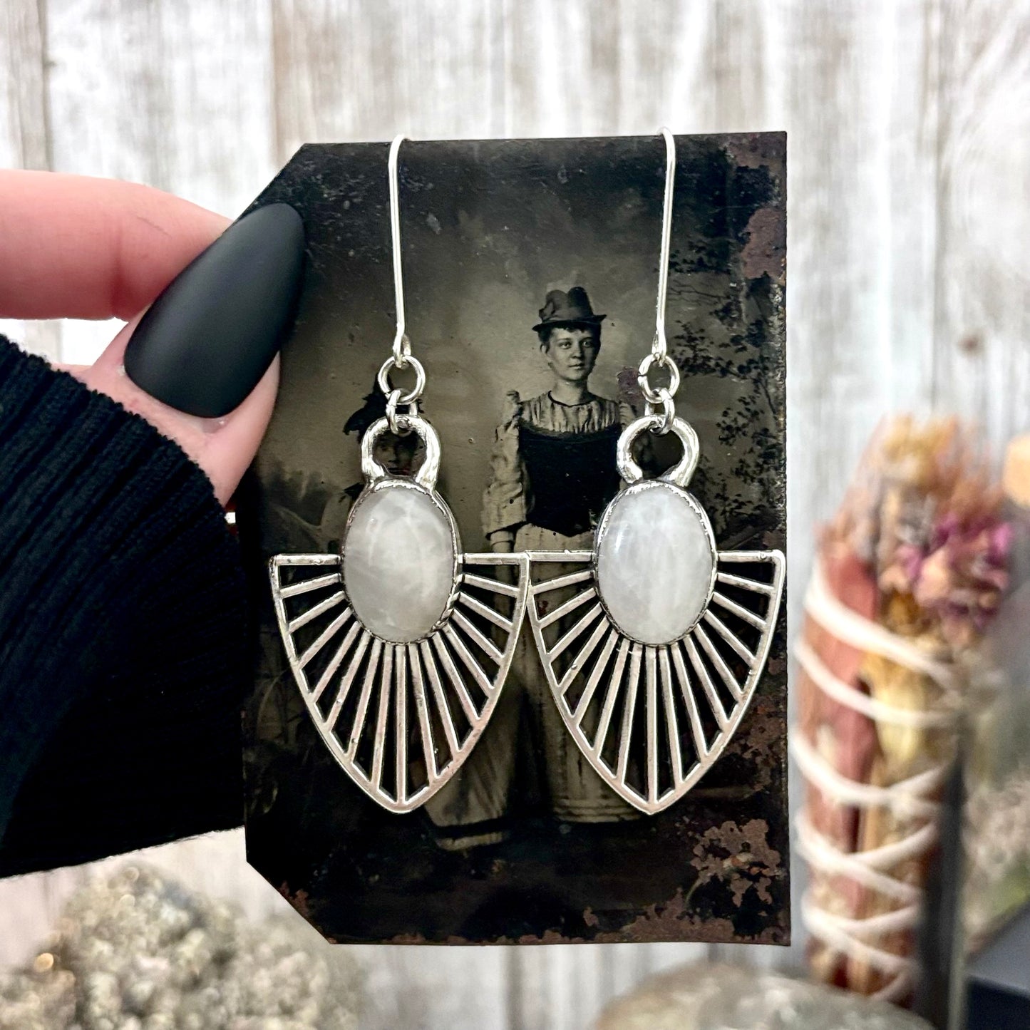 Rose Quartz Fine Silver Crystal Dangle Earrings / Long Dangle Witchy Earrings