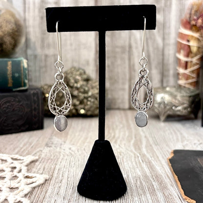 Rose Quartz Fine Silver Crystal Dangle Earrings / Long Dangle Witchy Earrings