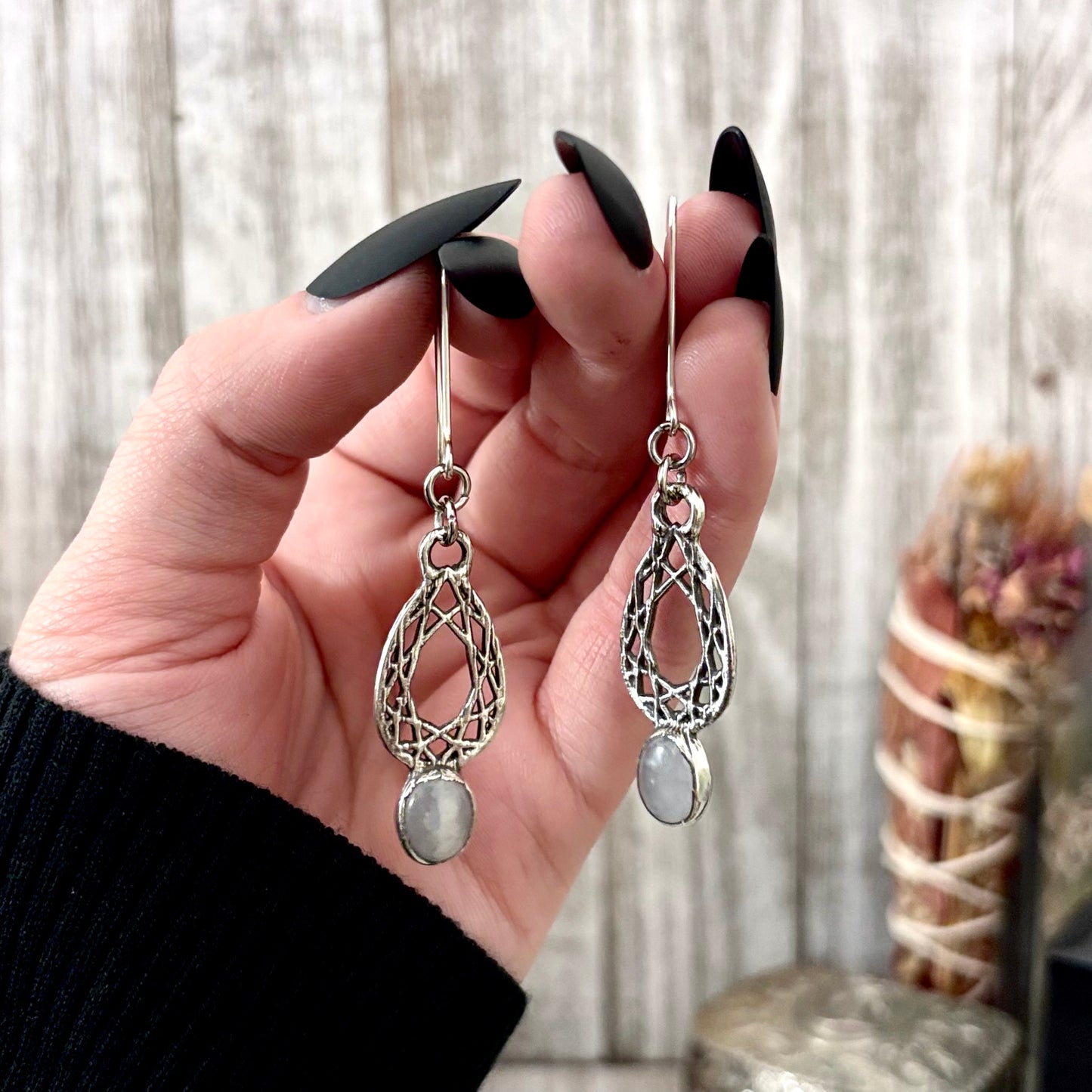 Rose Quartz Fine Silver Crystal Dangle Earrings / Long Dangle Witchy Earrings