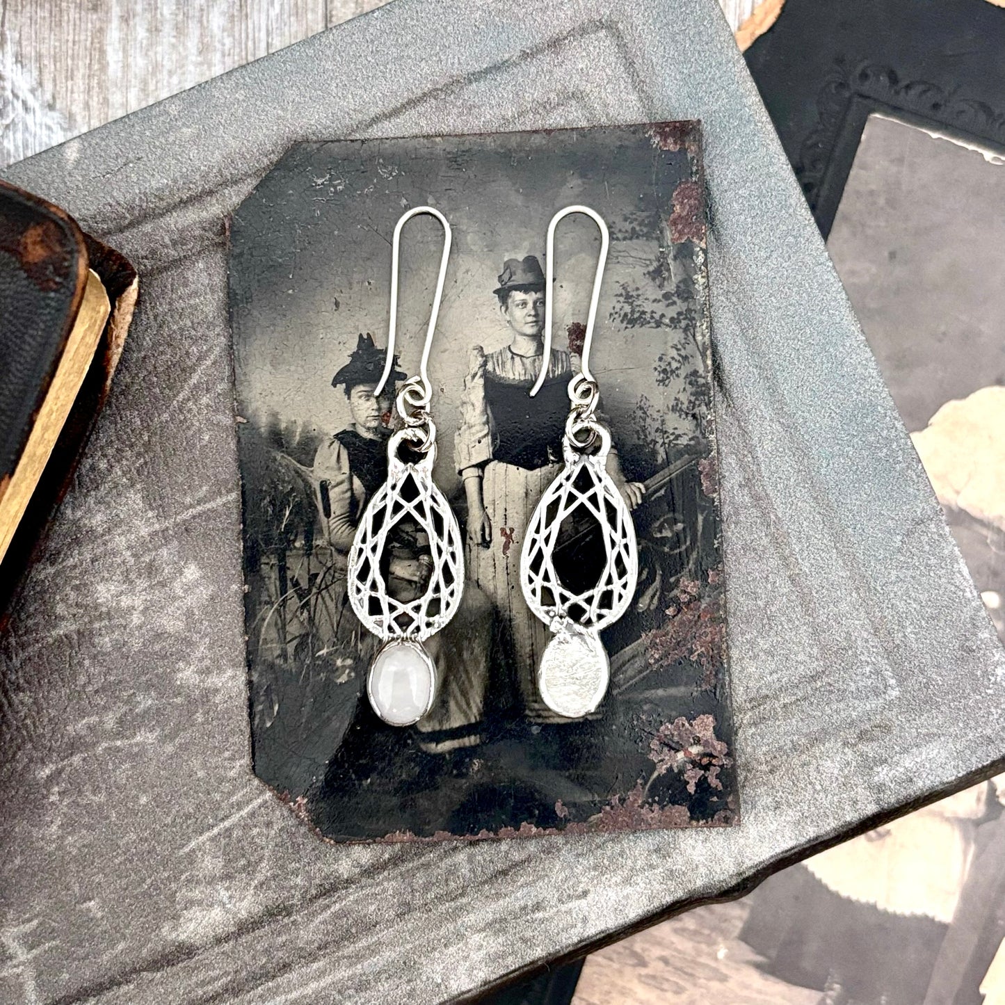 Rose Quartz Fine Silver Crystal Dangle Earrings / Long Dangle Witchy Earrings