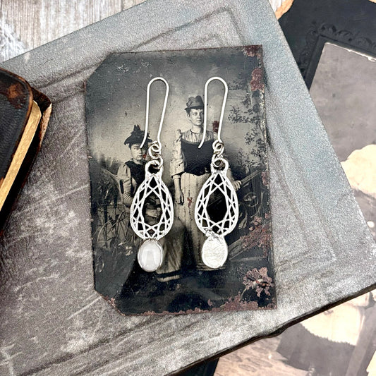 Rose Quartz Fine Silver Crystal Dangle Earrings / Long Dangle Witchy Earrings