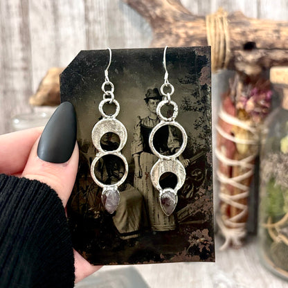 Amethyst Fine Silver Crystal Dangle Earrings / Long Dangle Witchy Earrings