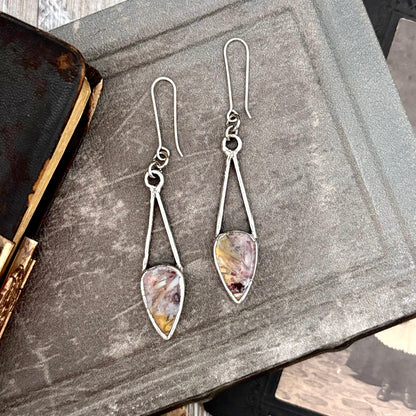 Jasper Fine Silver Crystal Dangle Earrings / Long Dangle Witchy Earrings