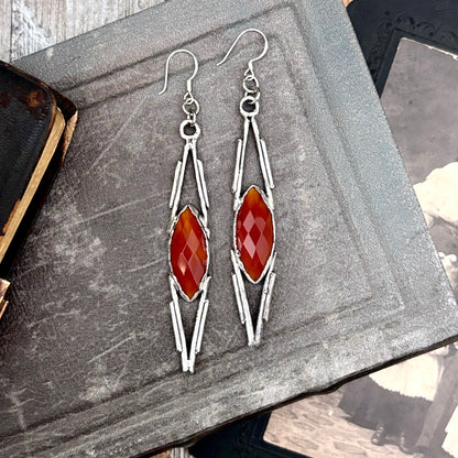 Carnelian Fine Silver Crystal Dangle Earrings / Long Dangle Witchy Earrings