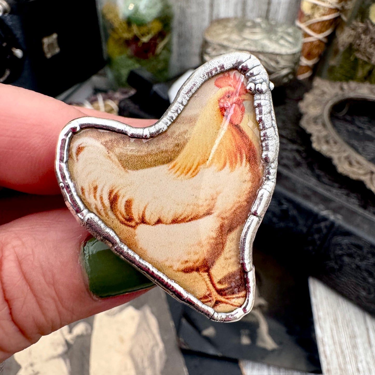 Vintage Chicken (Medium)- Fine Silver Ring Size 7.5 The Paper Projects Collection / One of a Kind FOXLARK