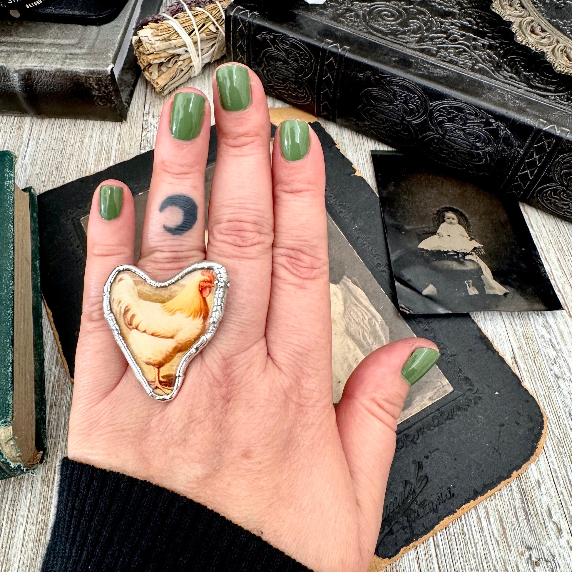 Vintage Chicken (Medium)- Fine Silver Ring Size 7.5 The Paper Projects Collection / One of a Kind FOXLARK
