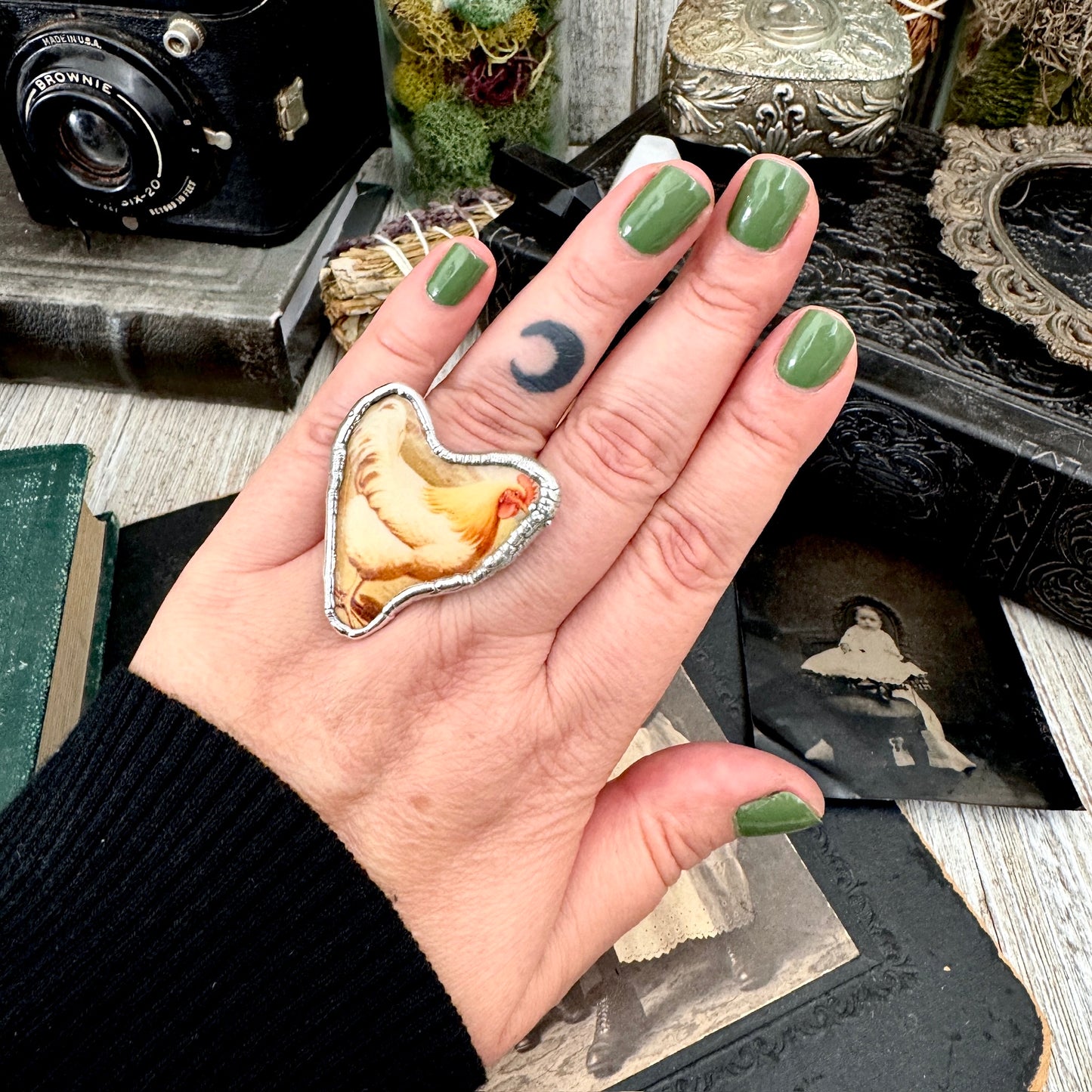Vintage Chicken (Medium)- Fine Silver Ring Size 7.5 The Paper Projects Collection / One of a Kind FOXLARK
