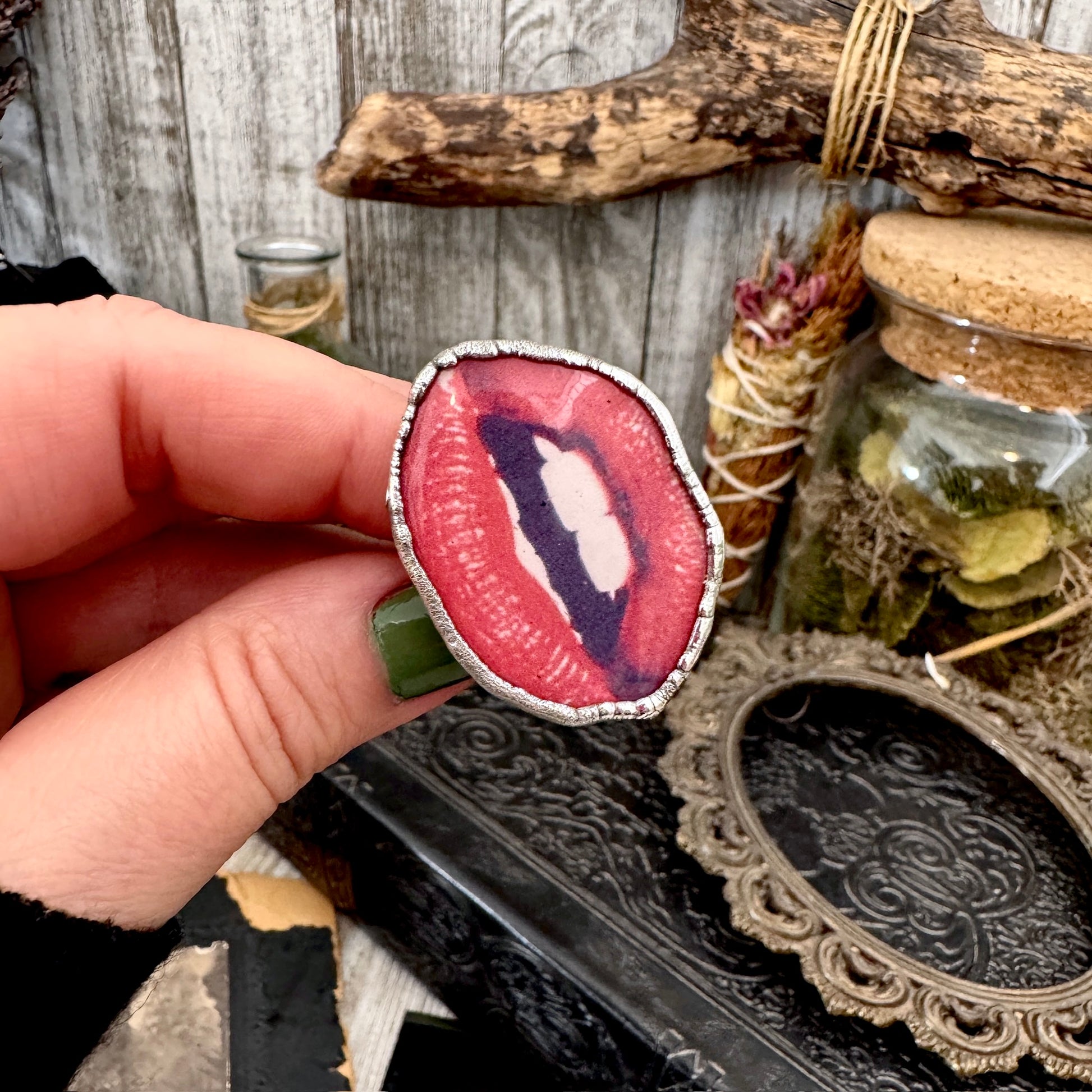Vintage Lips- Fine Silver Ring Size 10.5 The Paper Projects Collection / One of a Kind FOXLARK
