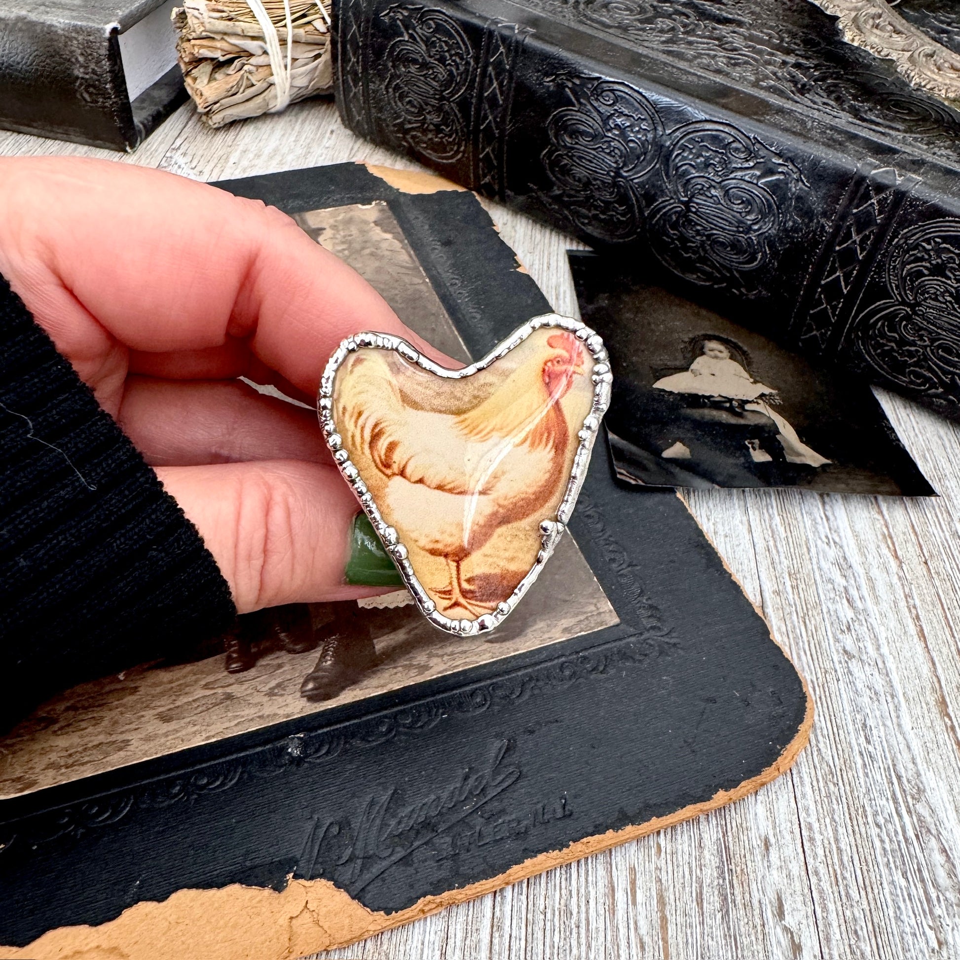 Vintage Chicken (Big)- Fine Silver Ring Size 10 The Paper Projects Collection / One of a Kind FOXLARK