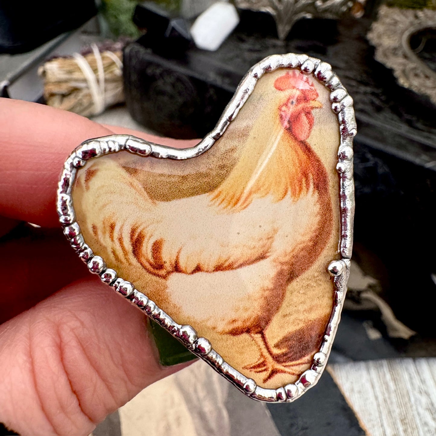 Vintage Chicken (Big)- Fine Silver Ring Size 10 The Paper Projects Collection / One of a Kind FOXLARK