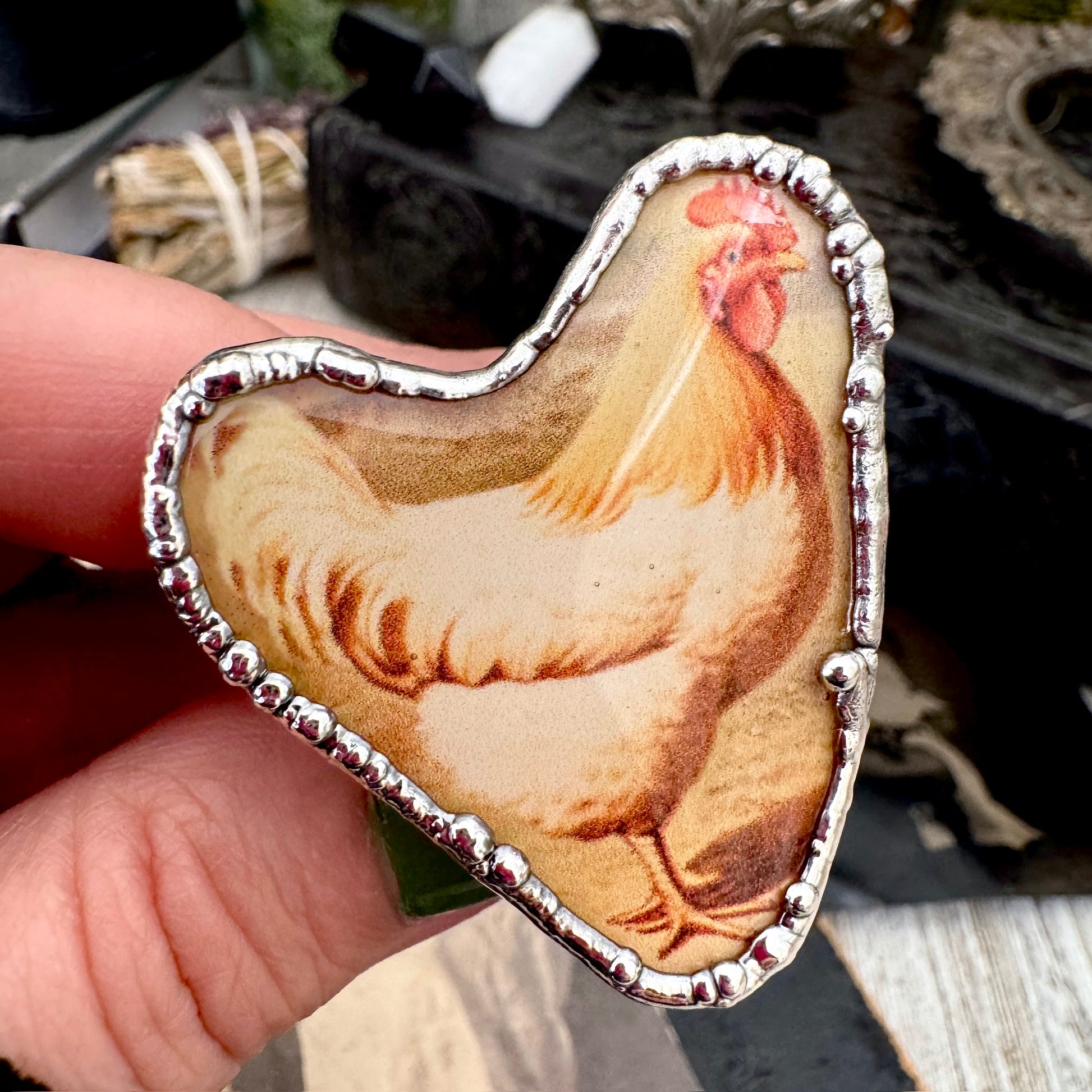 Vintage Chicken (Big)- Fine Silver Ring Size 10 The Paper Projects Collection / One of a Kind FOXLARK