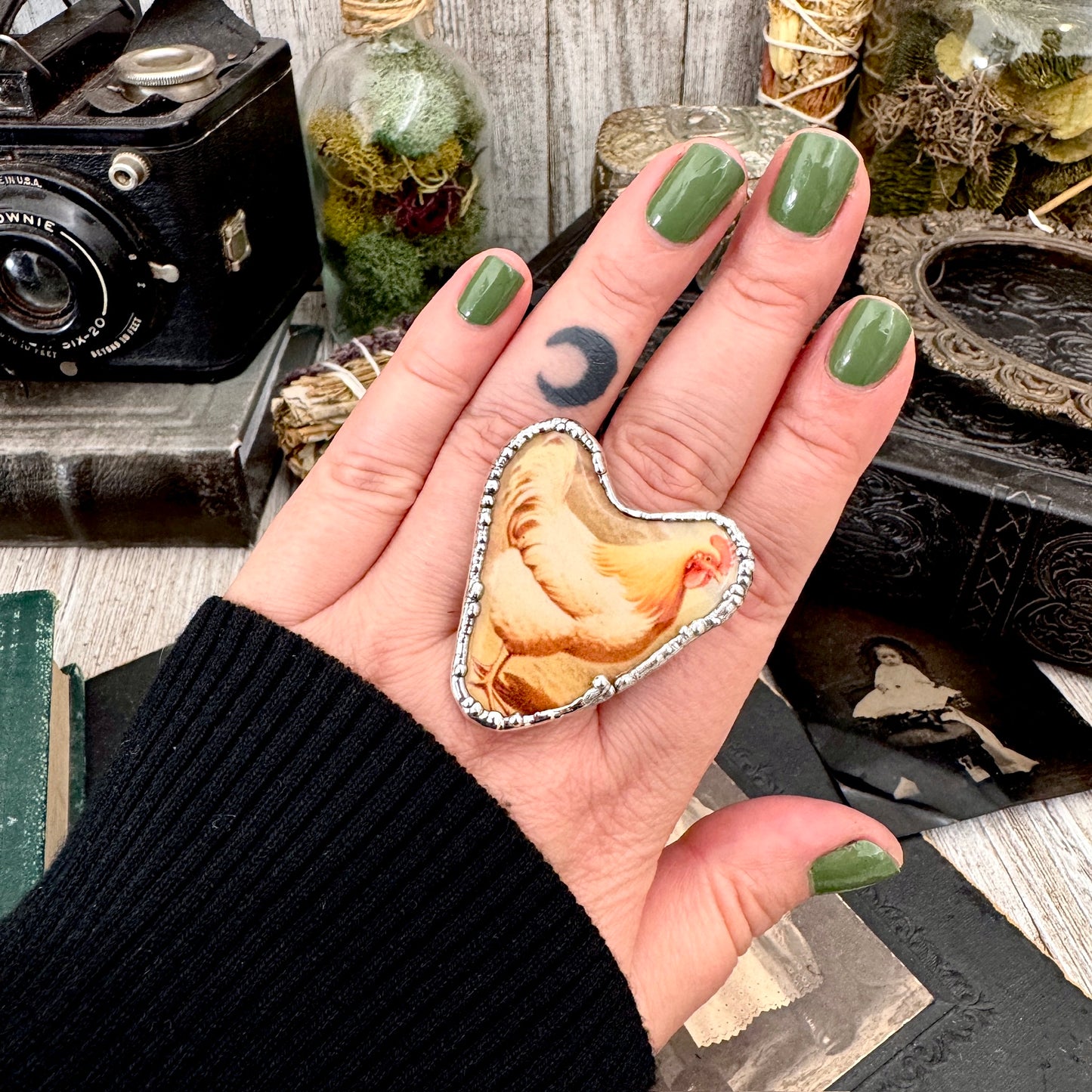 Vintage Chicken (Big)- Fine Silver Ring Size 10 The Paper Projects Collection / One of a Kind FOXLARK