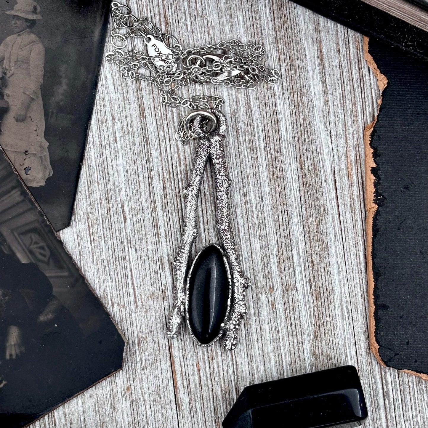Black Onyx Crystal Necklace in Silver /Sticks & Stones Collection