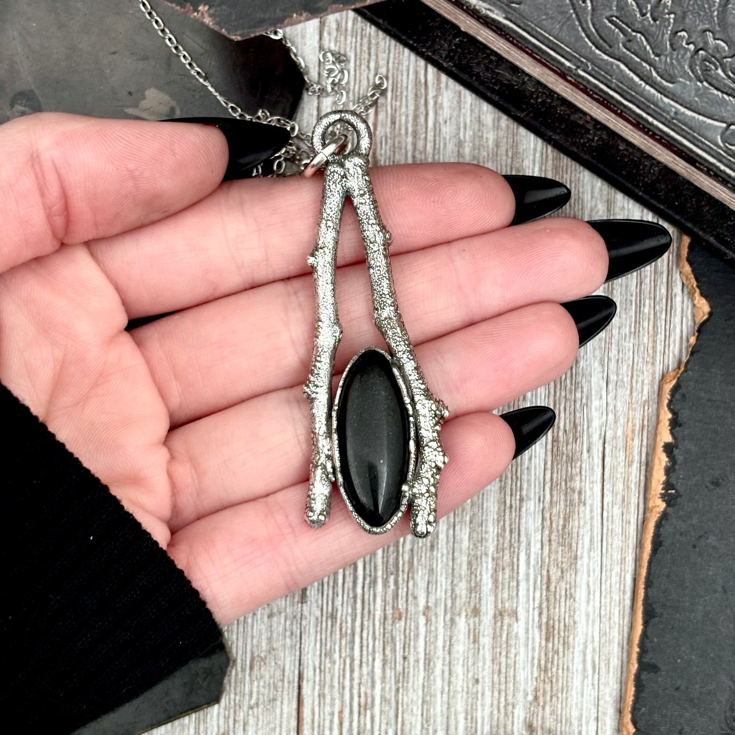 Black Onyx Crystal Necklace in Silver /Sticks & Stones Collection