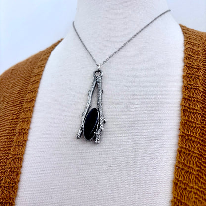 Black Onyx Crystal Necklace in Silver /Sticks & Stones Collection