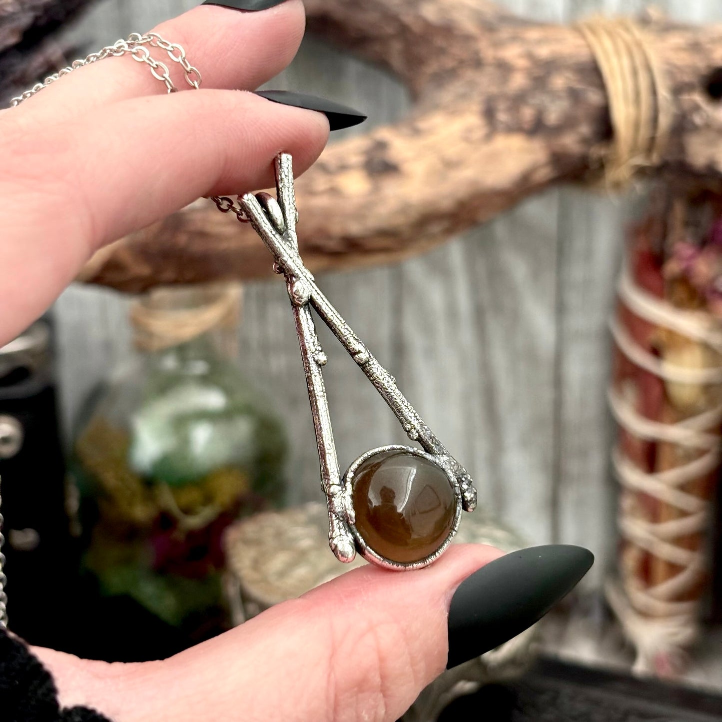 Smoky Quartz Crystal Necklace in Silver /Sticks & Stones Collection