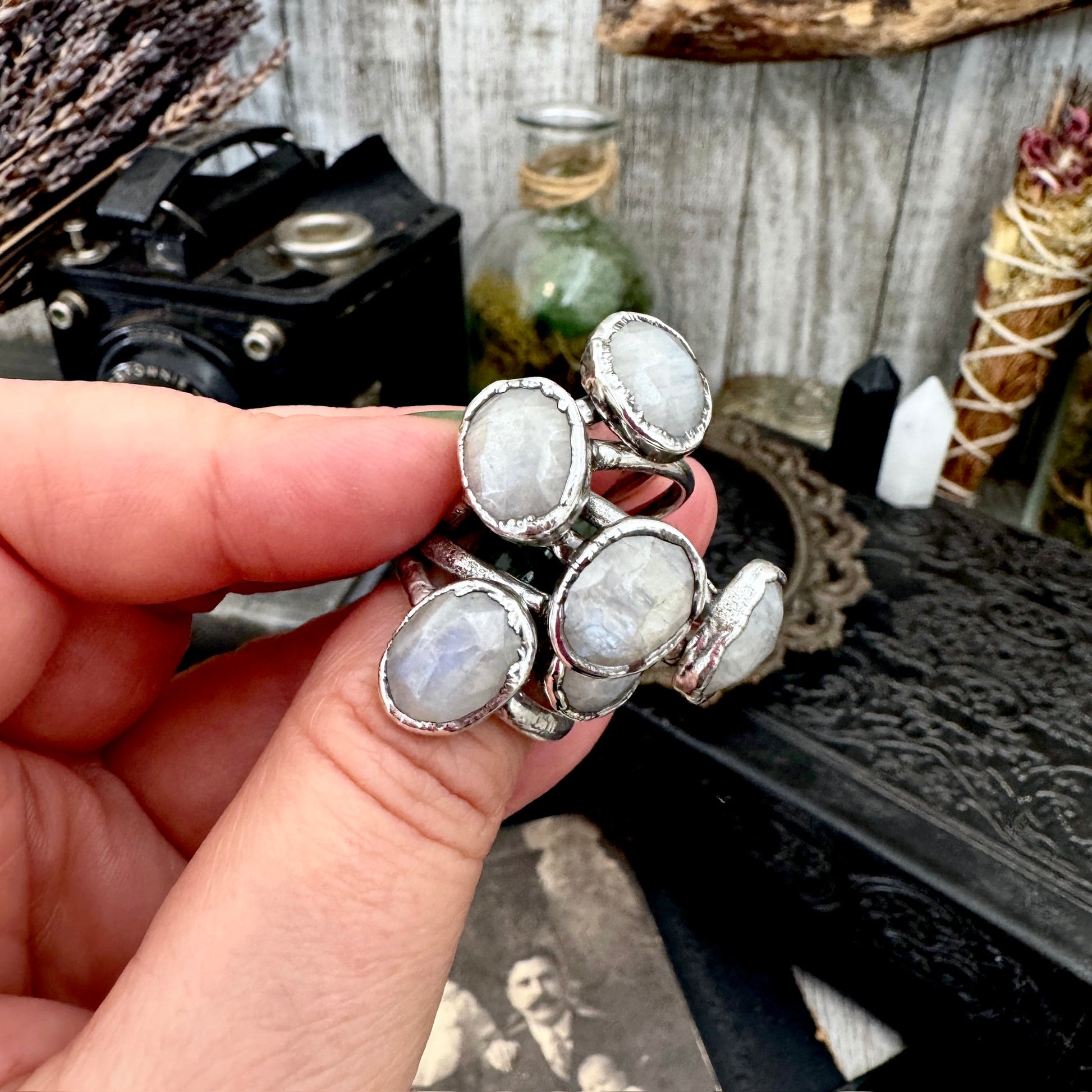 Rainbow Moonstone Ring Fine Silver Small faceted Stone Ring Size 6 7 8 9 10 11 / Foxlark Collection FOXLARK