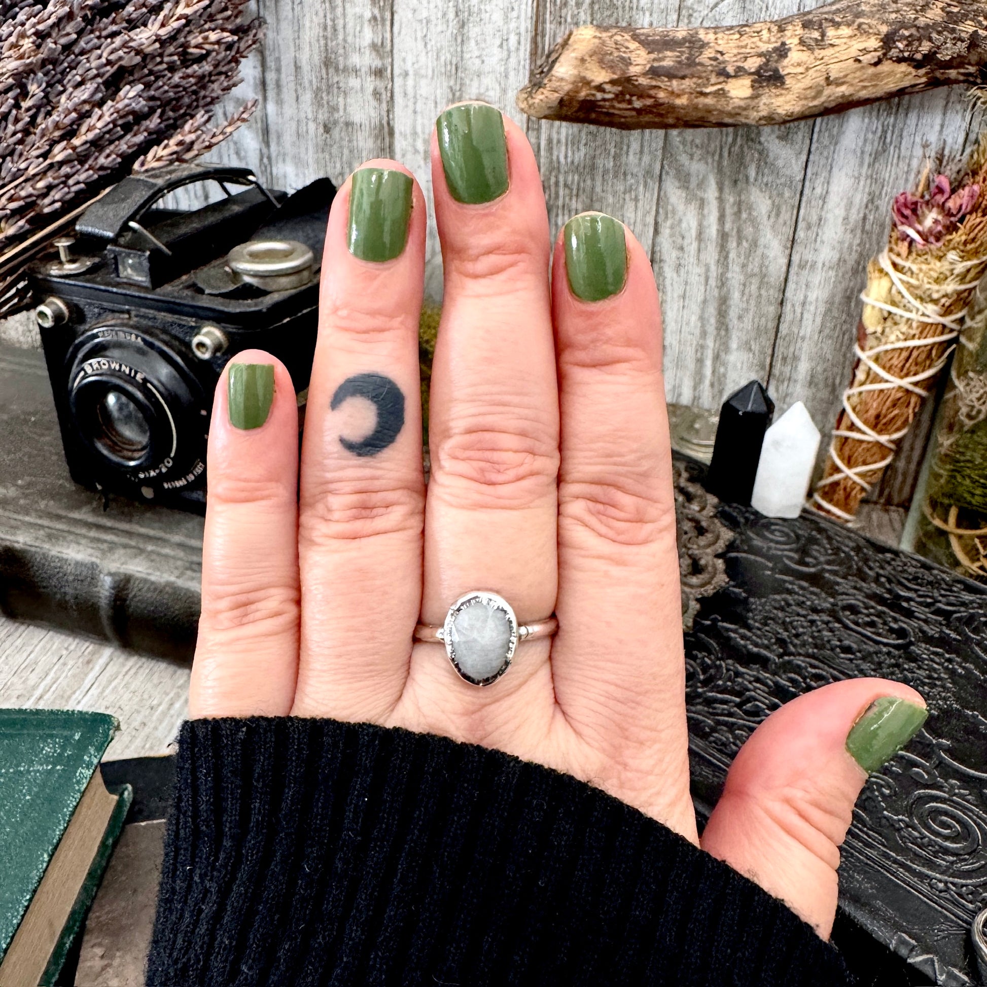 Rainbow Moonstone Ring Fine Silver Small faceted Stone Ring Size 6 7 8 9 10 11 / Foxlark Collection FOXLARK