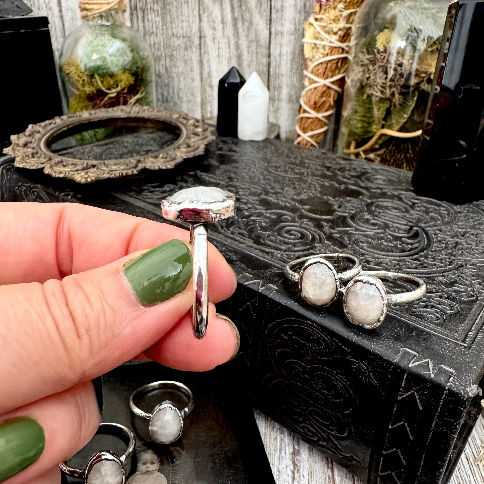 Rainbow Moonstone Ring Fine Silver Small faceted Stone Ring Size 6 7 8 9 10 11 / Foxlark Collection FOXLARK