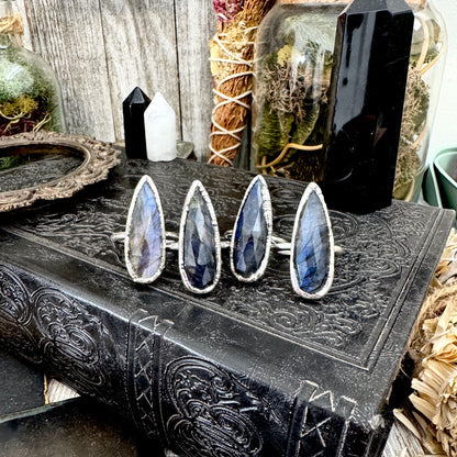 Blue Labradorite Ring Fine Silver Small Faceted Stone Ring Size 5 6 7 8 9 10 11 / Foxlark Collection FOXLARK