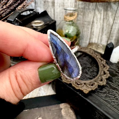Blue Labradorite Ring Fine Silver Small Faceted Stone Ring Size 5 6 7 8 9 10 11 / Foxlark Collection FOXLARK