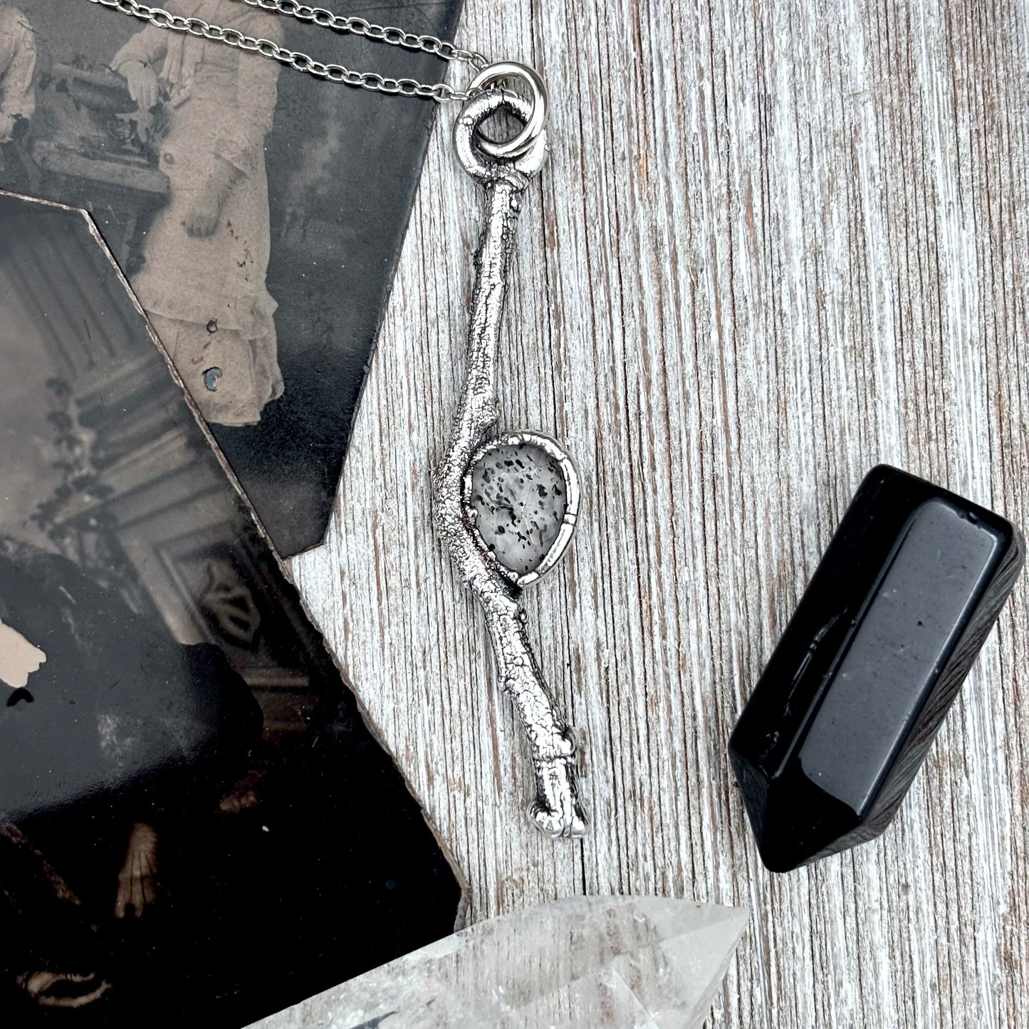 Graphite Included Quartz Crystal Necklace in Silver / Sticks & Stones Collection