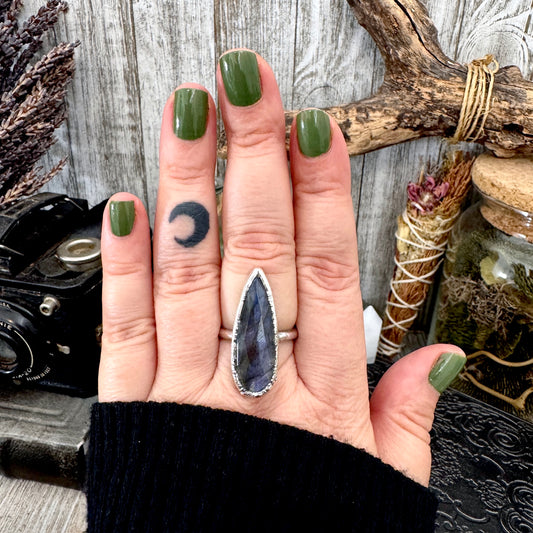 Blue Labradorite Ring Fine Silver Small Faceted Stone Ring Size 5 6 7 8 9 10 11 / Foxlark Collection