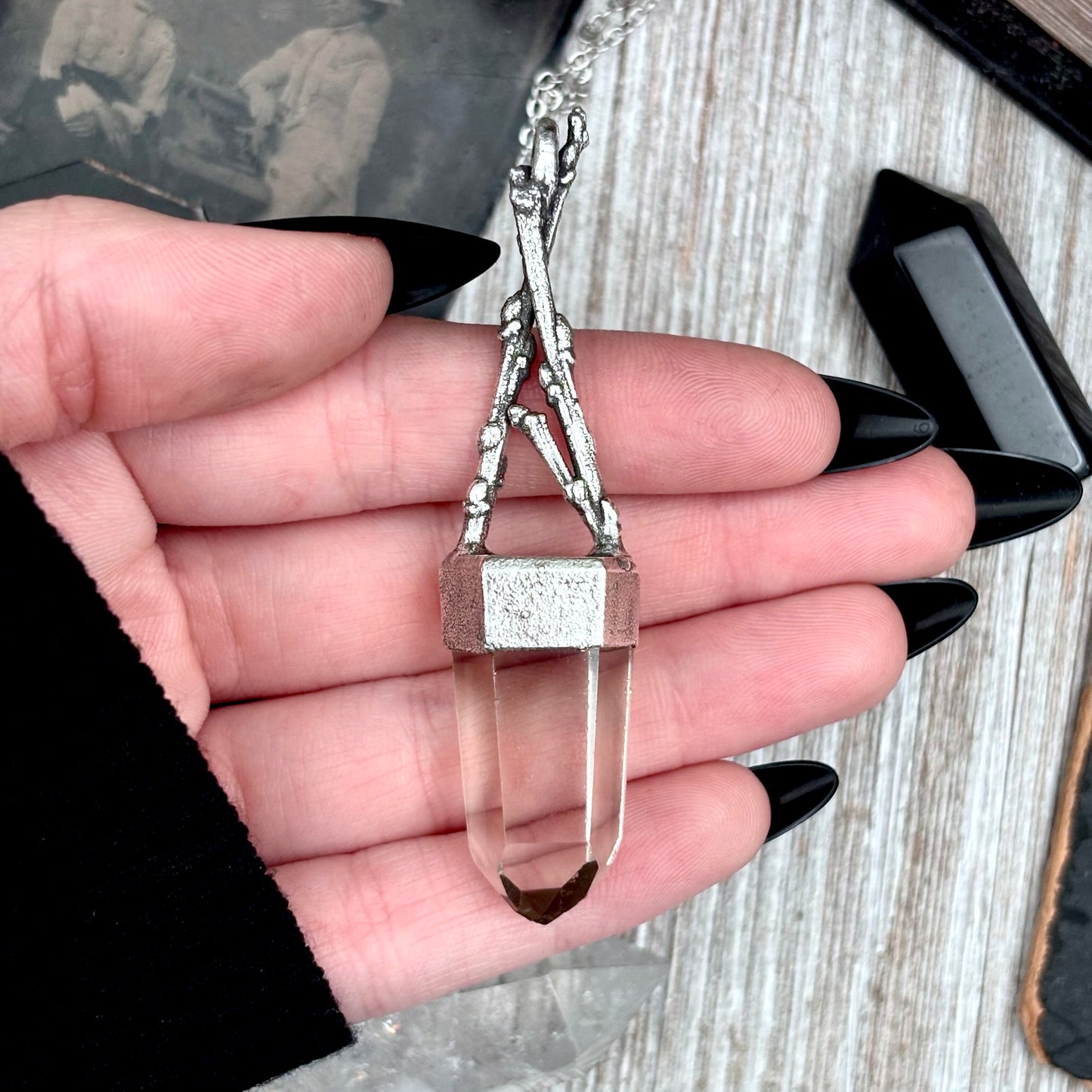 Smoky Quartz Crystal Necklace in Silver / Sticks & Stones Collection