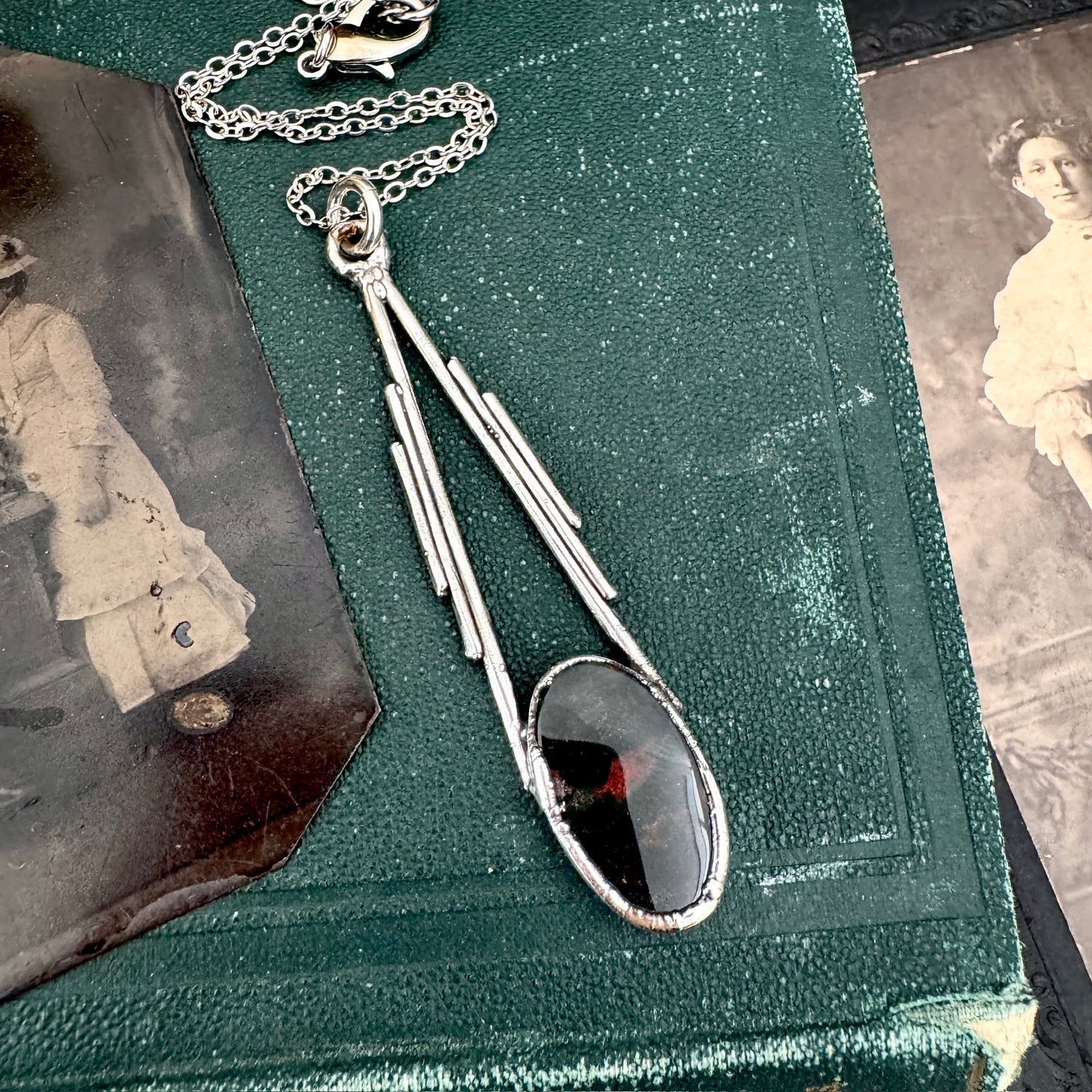 Bloodstone Crystal Necklace in Fine Silver / Foxlark Collection - One of a Kind