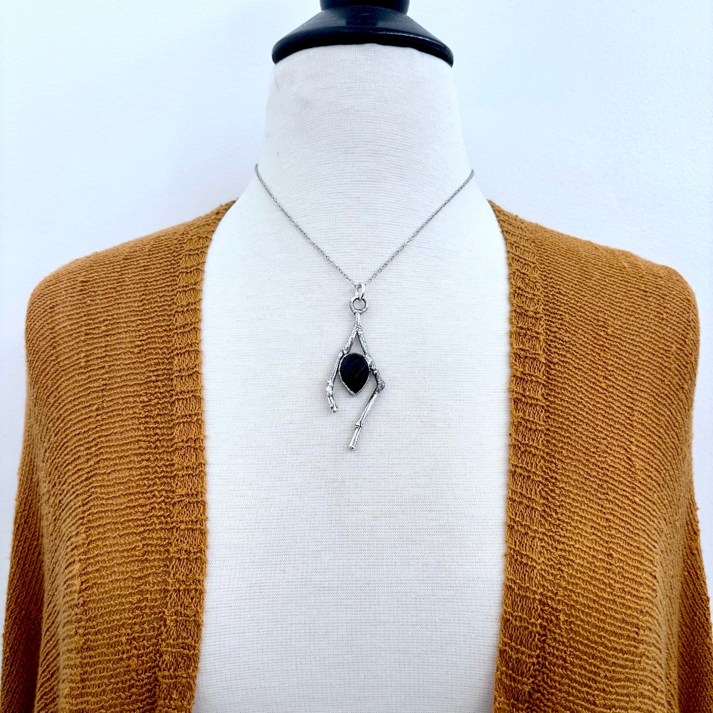 Black Onyx Crystal Necklace in Silver /Sticks & Stones Collection