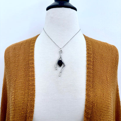 Black Onyx Crystal Necklace in Silver /Sticks & Stones Collection