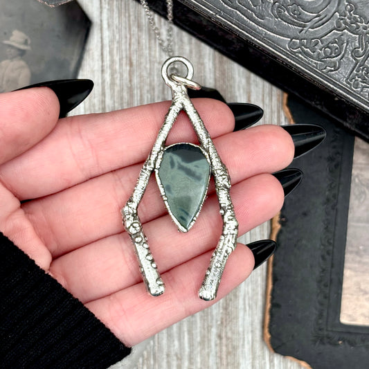 Spiderweb Obsidian Crystal Necklace in Silver /Sticks & Stones Collection