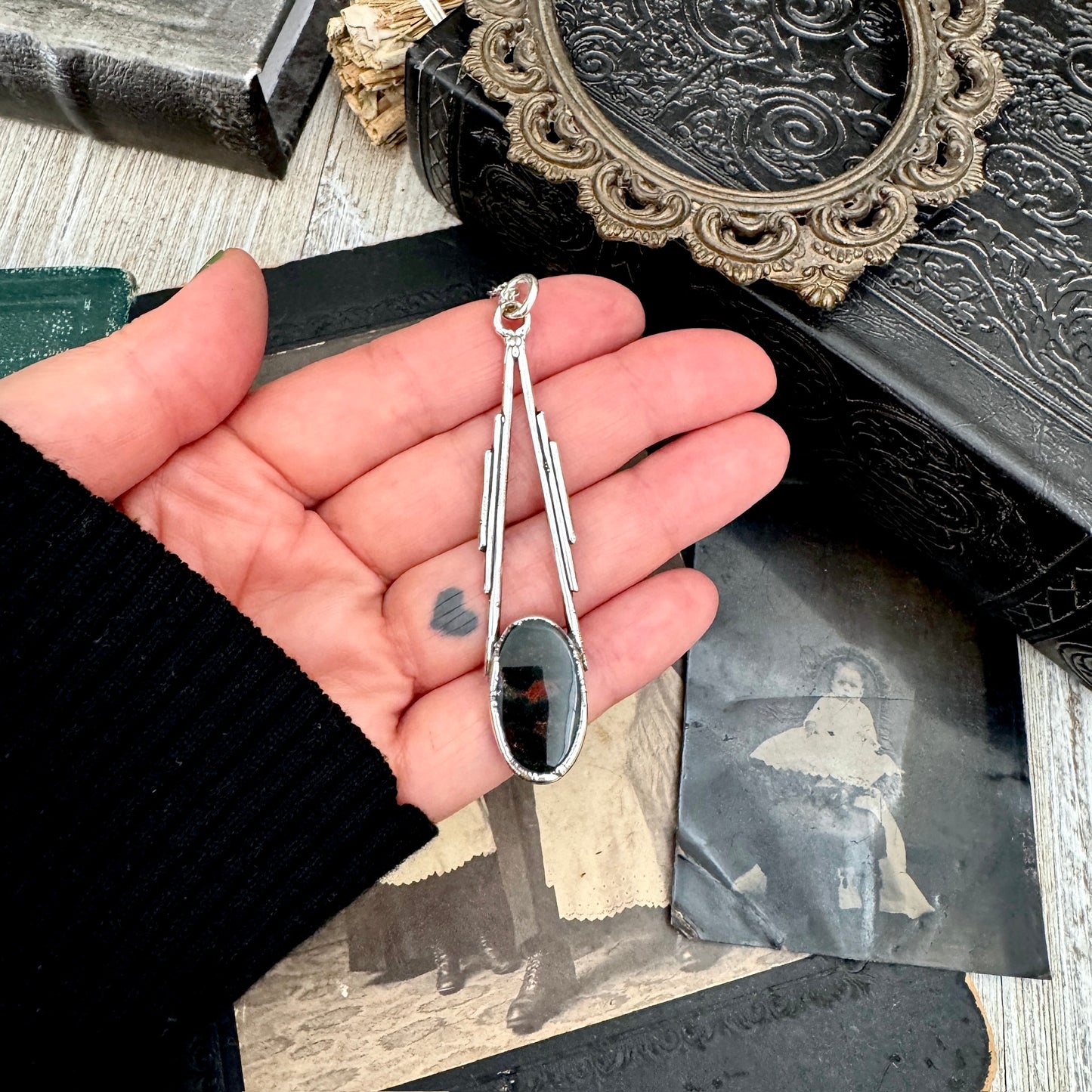 Bloodstone Crystal Necklace in Fine Silver / Foxlark Collection - One of a Kind