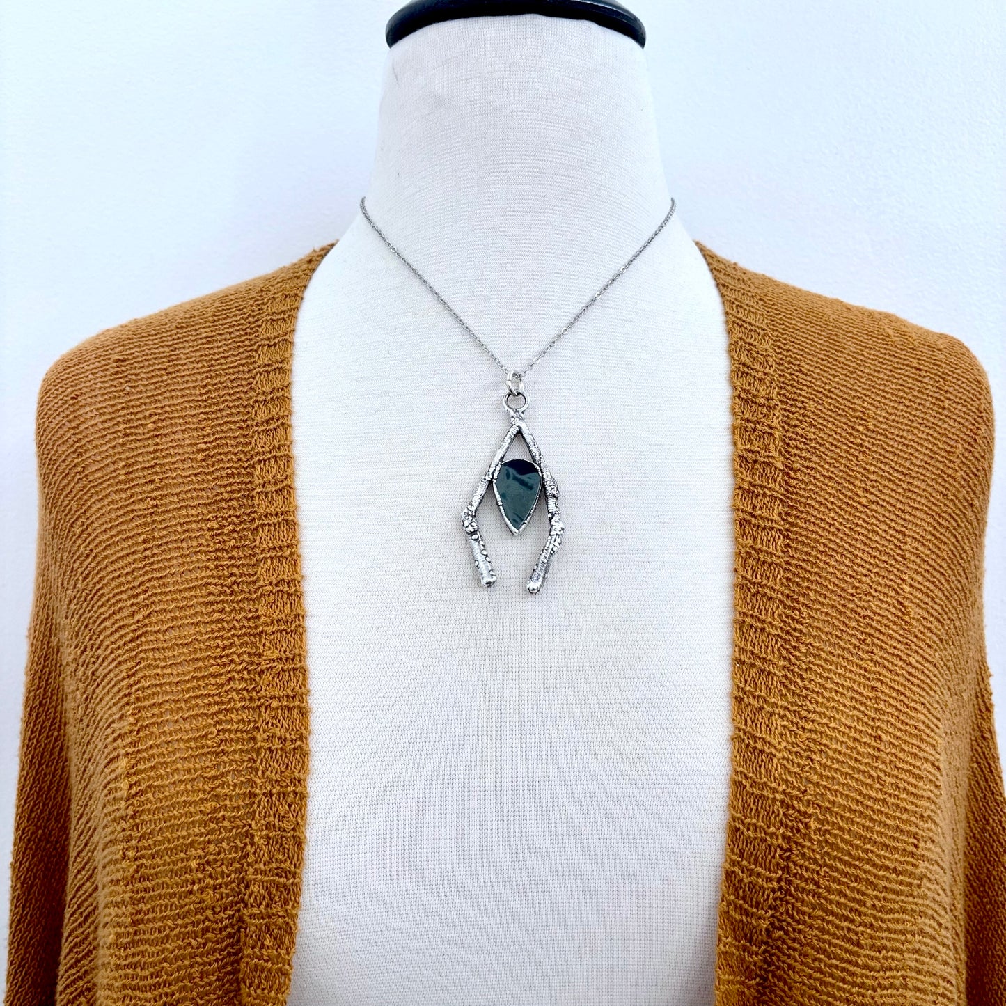 Spiderweb Obsidian Crystal Necklace in Silver /Sticks & Stones Collection
