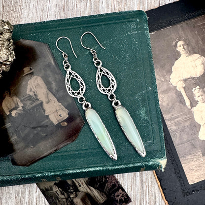 Blue Chalcedony Fine Silver Crystal Dangle Earrings / Long Dangle Witchy Earrings FOXLARK