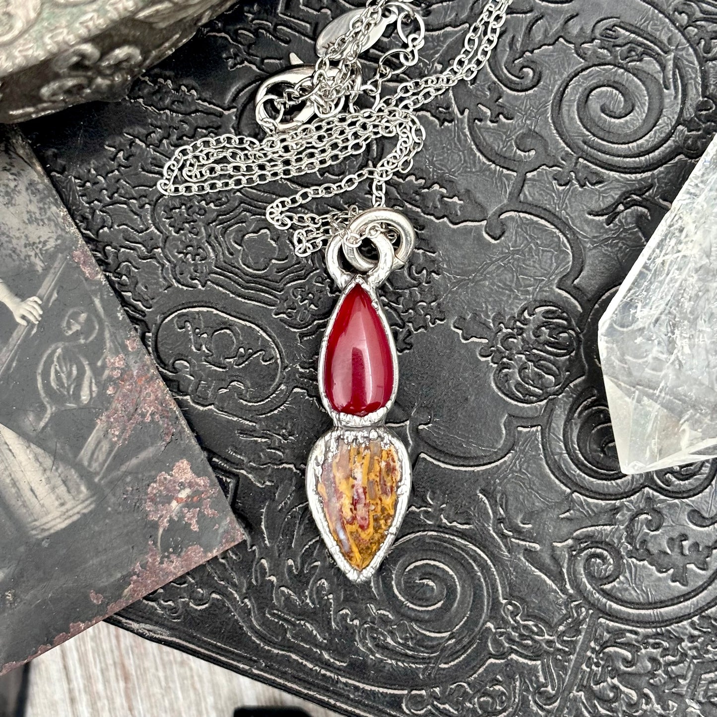 Multi Stone Carnelian Jasper Crystal Necklace Fine Silver / Foxlark Collection