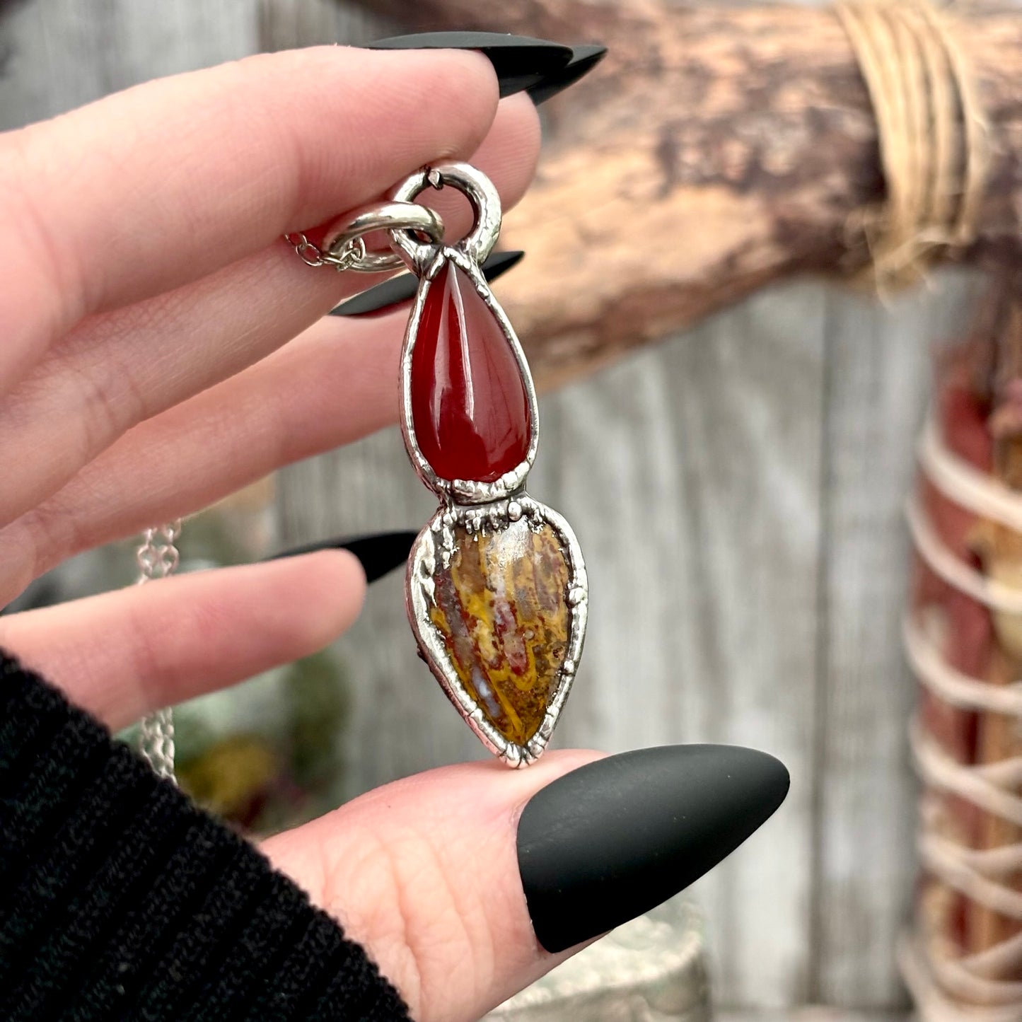 Multi Stone Carnelian Jasper Crystal Necklace Fine Silver / Foxlark Collection