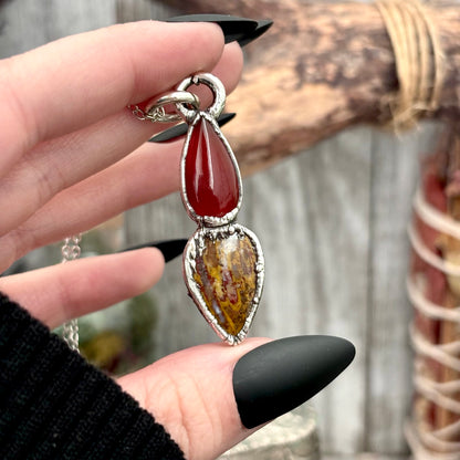 Multi Stone Carnelian Jasper Crystal Necklace Fine Silver / Foxlark Collection