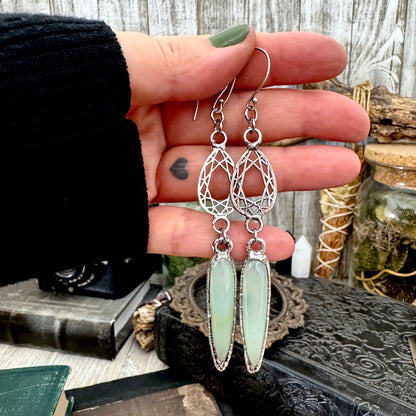Blue Chalcedony Fine Silver Crystal Dangle Earrings / Long Dangle Witchy Earrings FOXLARK