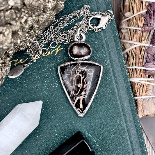 Multi Stone Black Star Sunstone Fossilized Palm Root Crystal Necklace Fine Silver / Foxlark Collection