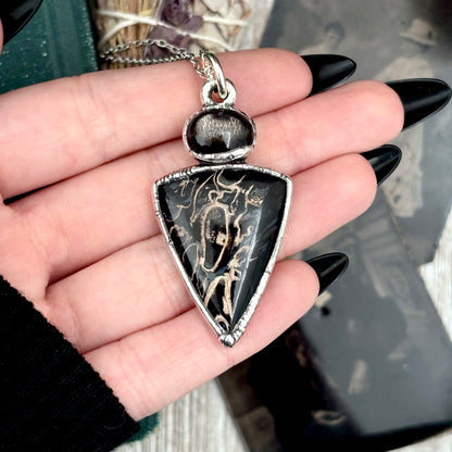 Multi Stone Black Star Sunstone Fossilized Palm Root Crystal Necklace Fine Silver / Foxlark Collection