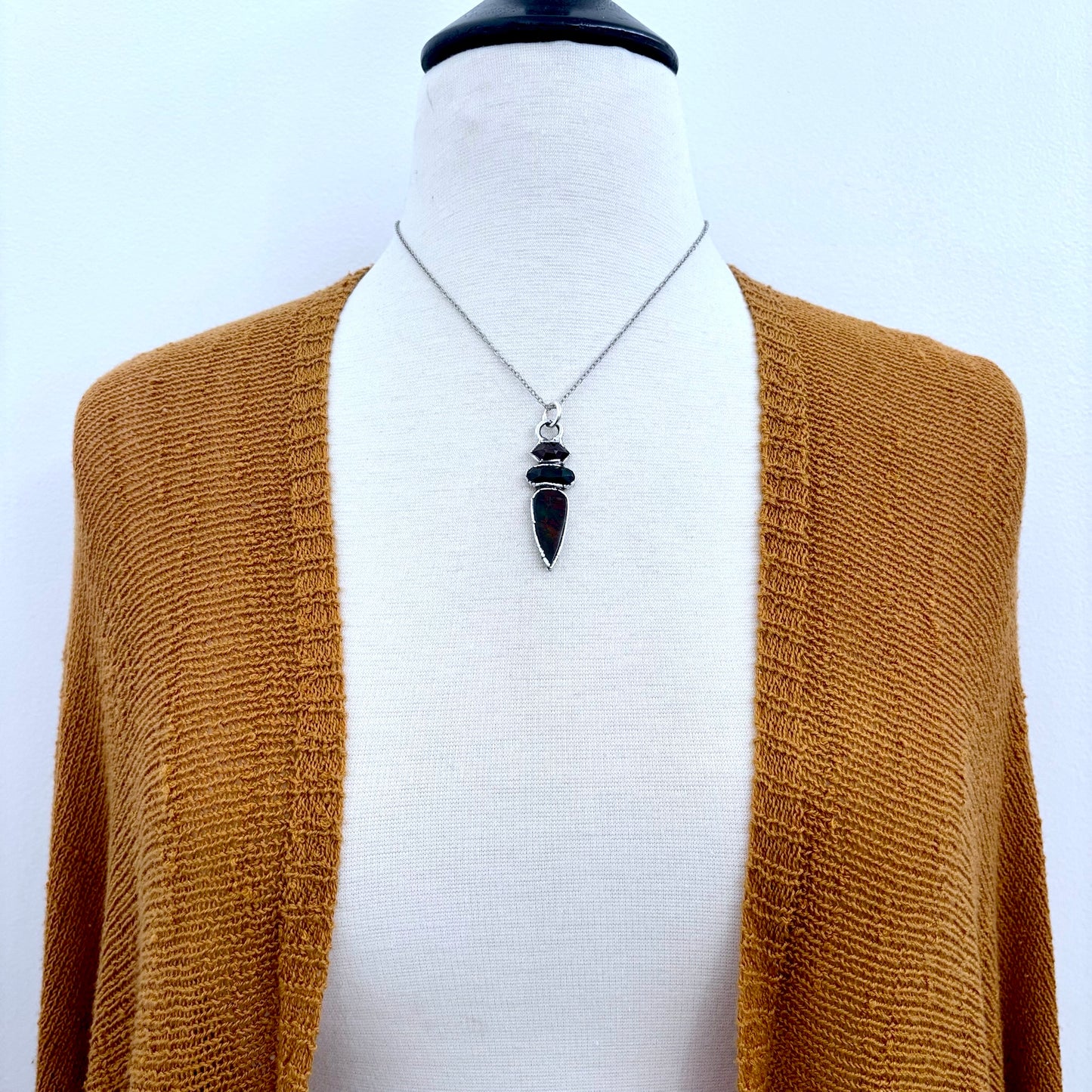 Multi Stone Garnet Moss Agate Bloodstone Crystal Necklace Fine Silver / Foxlark Collection