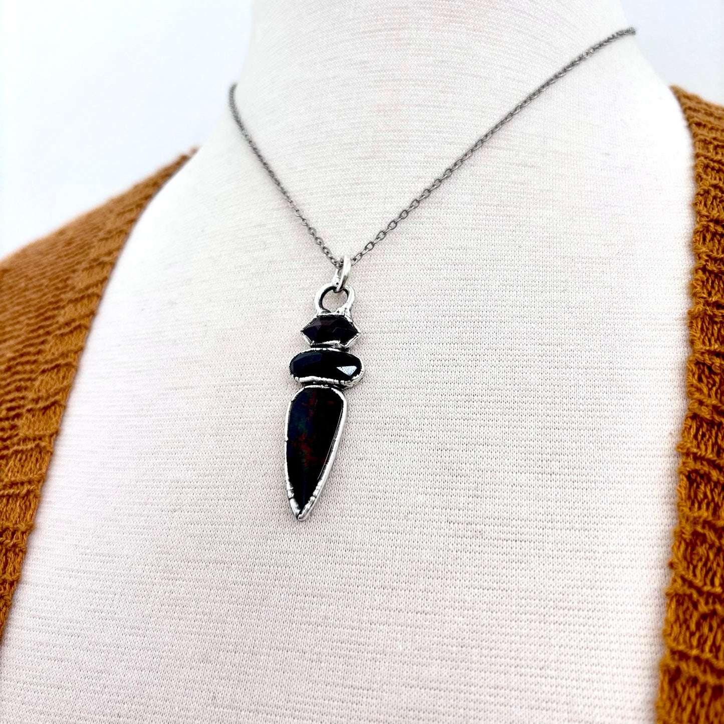 Multi Stone Garnet Moss Agate Bloodstone Crystal Necklace Fine Silver / Foxlark Collection