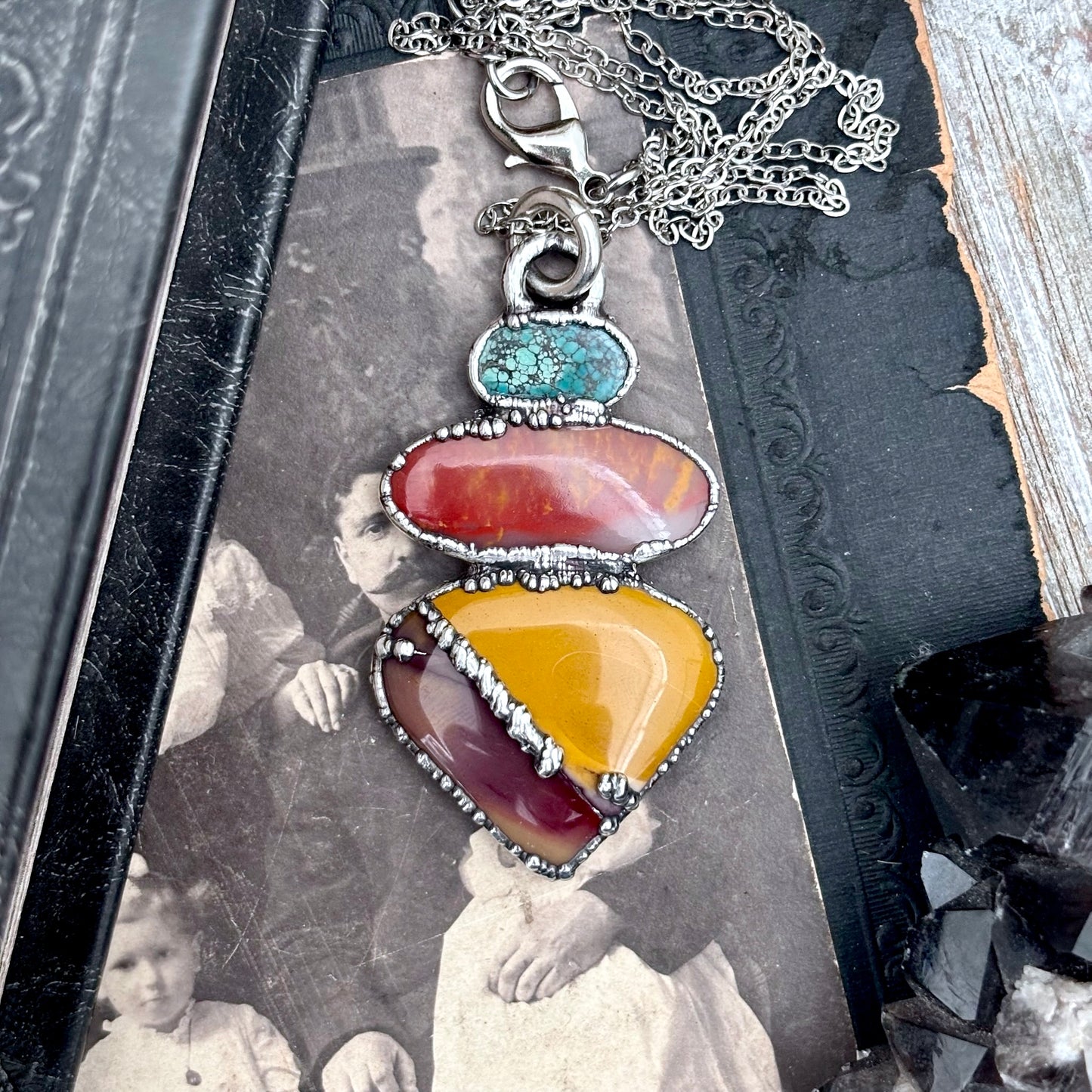 Multi Stone Turquoise Jasper Mookaite Crystal Necklace Fine Silver / Foxlark Collection