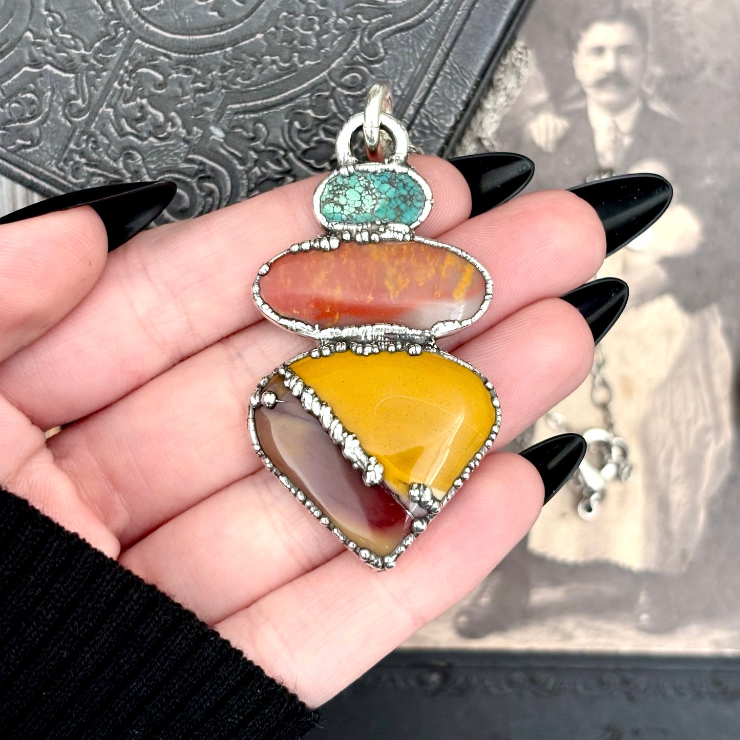 Multi Stone Turquoise Jasper Mookaite Crystal Necklace Fine Silver / Foxlark Collection