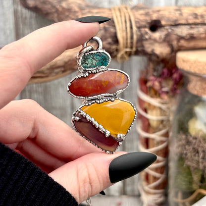 Multi Stone Turquoise Jasper Mookaite Crystal Necklace Fine Silver / Foxlark Collection