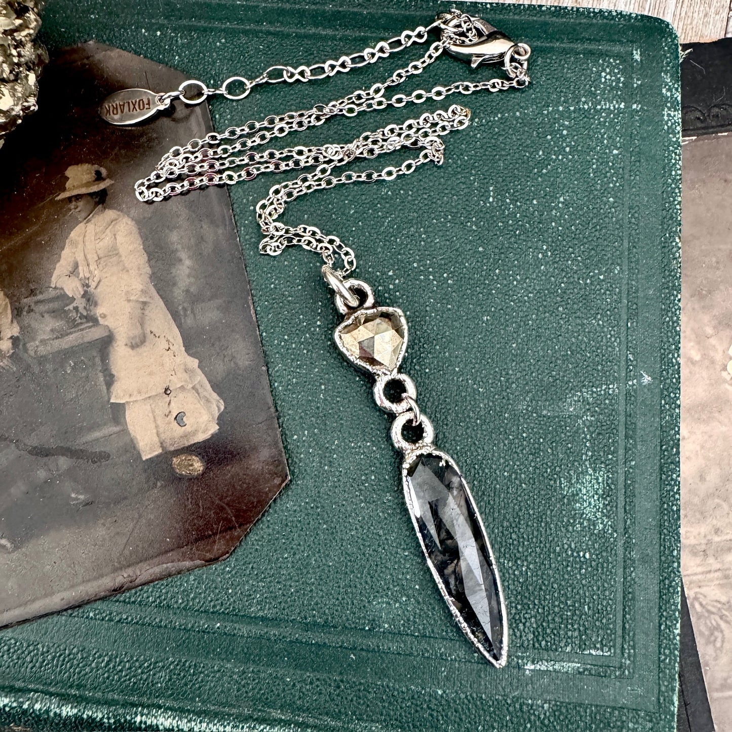 Multi Stone Pyrite and Moss Agate Charm Necklace in Fine Silver / Foxlark Collection FOXLARK